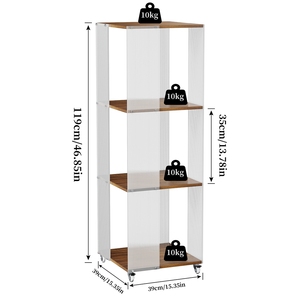 Giá lưu trữ trang trí 4 tầng-Kệ MDF óc chó với tấm Acrylic gợn nước, giá sách độc lập với bánh xe có thể khóa - Product Image 6
