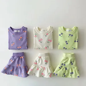 夏季时尚女孩服装套装短袖毛衣上衣 + 裙子2件1-5岁儿童女孩婴儿服装套装
