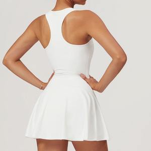 Benutzer definierte Damen Sportswears Set Reiß verschluss Tennis kleid Solid Yoga Active Wear Schweiß ableiten der atmungsaktiver 2-teiliger Tennis rock für Frauen - Product Image 6