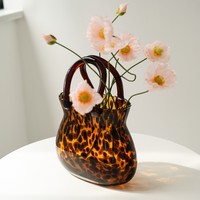 Vase en verre ambré effet écaille de tortue, forme sac à main, avec anse, pour fleurs, décoration vintage pour la maison, centre de table