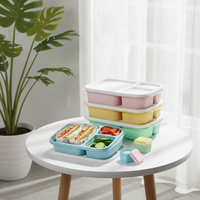 Boîte à lunch bento pour enfants à 3 compartiments, 2 récipients à sauce, réutilisable, capacité de 35 onces liquides, passe au lave-vaisselle, couleurs vintage