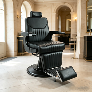 Chaise de barbier hydraulique noire, chaise de coiffure réglable en hauteur avec repose-pieds - Product Image 3