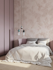 Mural de Pared Personalizado al por Mayor con Hojas de Helecho Tropicales en Rosa y Marrón Suave, Decoración Botánica para Dormitorio Principal y Suites de Hotel - Product Image 1