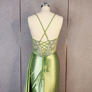 Robes de soirée en satin <span class=keywords><strong>vert</strong></span> <span class=keywords><strong>sauge</strong></span>, brodées à la main, dos nu, fente latérale, pour demoiselles <span class=keywords><strong>d</strong></span>'<span class=keywords><strong>honneur</strong></span> - Product Image 6