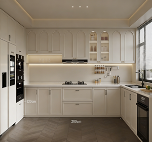 Juego de Muebles de Cocina Modernos de Estilo Francés con Acabado en Marfil - Iluminación LED y Nichos de Vidrio, Almacenamiento Elegante para Hogares de Lujo Contemporáneos - Product Image 4