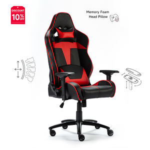 เก้าอี้เกมดีไซน์ตามหลักสรีรศาสตร์ของแท้พร้อมพนักพิงศีรษะสีแดง - Product Image 1