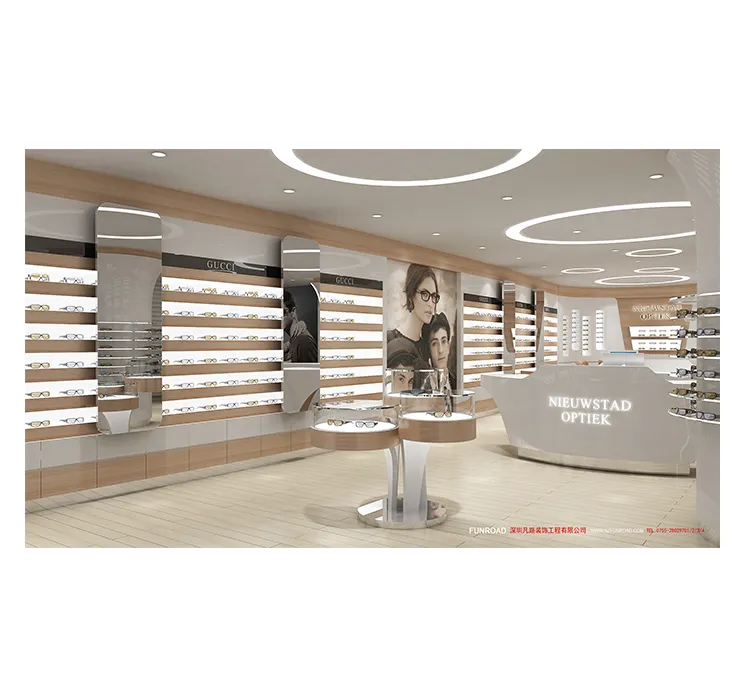 Custom size Wooden glasses display showcase optical shop design for sunglasses store