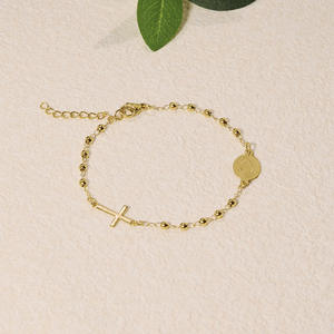 Pulsera de Tobillera con Colgante de Cruz y Dije de la Virgen María en Acero Inoxidable Chapado en Oro, Estilo Sencillo Religioso para Mujer - Product Image 6