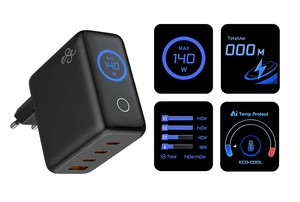 Cargador GaN de 140W con Múltiples Puertos, Pantalla Digital, Enchufe Europeo Plegable, USB C y USB A para Laptop y Teléfono - Product Image 5