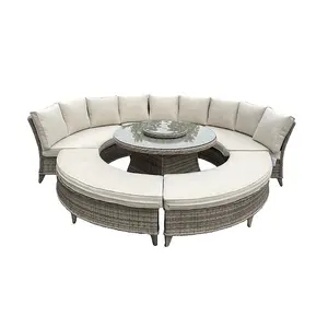 Wicker Rattan Patio Outdoor Garden Furniture Round Curved Sofa Sets Wth Low Dining Round Table