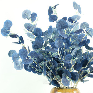 Flores artificiales de <span class=keywords><strong>eucalipto</strong></span>, rama de hojas artificiales de <span class=keywords><strong>eucalipto</strong></span>, tallos de hojas verdes y azules, venta al por mayor de fábrica de O-X0163 - Product Image 1