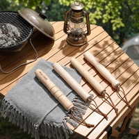 Fourchette et brochettes de barbecue en acier inoxydable ESTICK avec longueur réglable et manche en bois - Portable pour le camping en plein air et les grillades en arrière-cour