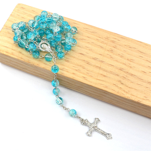Collier chapelet croix avec perles de pierre concassée de 8 mm, perles de prière catholiques chrétiennes pour le <span class=keywords><strong>Saint</strong></span> <span class=keywords><strong>Père</strong></span> et la Vierge - Product Image 5