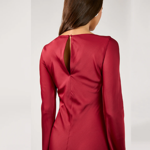 <span class=keywords><strong>Maxi</strong></span> <span class=keywords><strong>vestido</strong></span> con cuello de barco de fábrica de ropa de mujer personalizada vestidos informales de color borgoña - Product Image 5