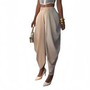 <span class=keywords><strong>Pantalon</strong></span> cargo harem <span class=keywords><strong>chic</strong></span> pour <span class=keywords><strong>femme</strong></span>, tendance automne 2025, taille mi-haute, avec design plissé, style décontracté de rue - Product Image 1