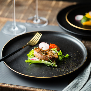 จานเซรามิกเคลือบด้านสีดำทรงกลมสำหรับเสิร์ฟสเต็ก พาสต้า สปาเก็ตตี้ ผลไม้ ของหวาน ถาดเสิร์ฟอาหาร ชุดอาหารสำหรับร้านอาหาร - Product Image 4