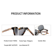 Lunettes polygonales pour hommes avec clip solaire, style moderne, monture en acétate durable, verres PC haute définition