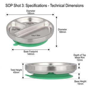 Safety 304 Stainless Steel Baby <strong>Plate</strong> Dish with Strong Suction Base Three Divided Sections Eco-Friendly <strong>Tiffin</strong> Box - Product Image 5