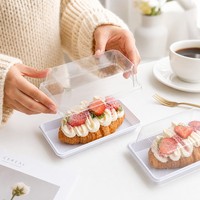 Transparante PET Croissantdoos met deksel, voedselveilig, klikdeksel, bakkerij dessertverpakking, 17,5x9,5x6cm, anti-condens, aangepaste sticker, OEM