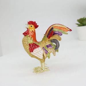 Shinnygift kotak perhiasan Dekorasi Rumah, kotak hadiah perhiasan, kerajinan logam, kotak perhiasan Enamel, Pewter, patung Ayam Jantan, warna-warni - Product Image 3