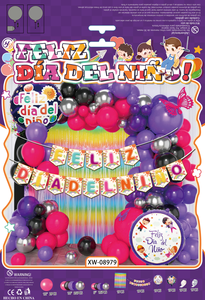Ensemble de ballons en carton bleu, orange et violet comprenant des ballons en aluminium avec drapeaux et des ballons en latex pouvant être accrochés, vendus en <span class=keywords><strong>magasin</strong></span> et en supermarché - Product Image 4