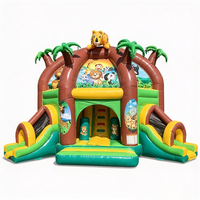 Château gonflable à thème Jungle Zoo avec double toboggan, structure de saut gonflable commerciale en PVC
