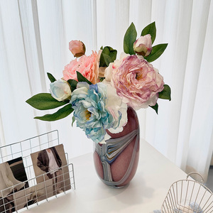 <b>Artificial</b> <b>Peony</b> Flower Silk High Simulation Burnt Edges Nordic Style Home Desktop Decoration Wedding Props - Product Image 4