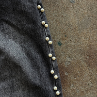 Fabricants sur mesure de pantalons en jean décontractés vintage pour hommes, perlés, surdimensionnés, à boutons, à jambes larges, baggy, avec rivets et strass