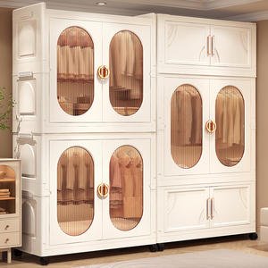 خزانة ملابس منزلية مزدوجة الباب من البلاستيك قابلة للطي قابلة للتكديس لتنظيم تخزين غرفة المعيشة والحمام - Product Image 1