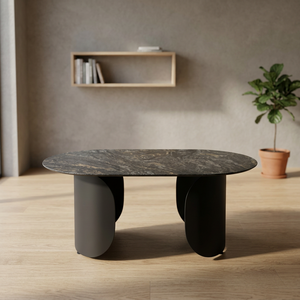 Mesa de Comedor Ovalada Moderna con Superficie de Mármol y Base de Metal, Muebles de Comedor para Casa, Villa u Hotel - Product Image 2