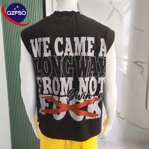 QZFSO Custom Cotton <b>Men's</b> DTG Printed Tank <b>Top</b> Boxy T-shirt Sleeveless Graphic Tee Hip Hop Oversized Heavyweight <b>Cropped</b> T-Shirt - Product Image 2