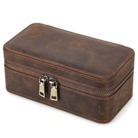 Étui de voyage pour montres en cuir Crazy Horse à 3 emplacements, boîte de rangement portable à fermeture éclair avec compartiment à bijoux pour montres-bracelets pour hommes