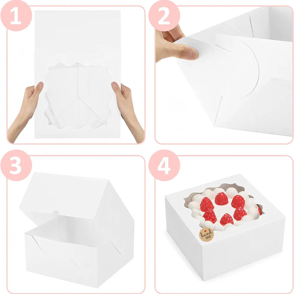 Kleines Brett luxuriöse zylindrische weiße tragbare Design-Papier-10 Zoll Dessert kundenspezifische Plätzchen dekorative Verpackung Mini-Kuchenbox