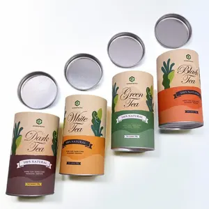 Customized logo cardboard cylinder container aluminum foil paper tube tea packaging with metal lid for food