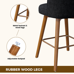 Chaise de bar pivotante avec dossier ergonomique et pieds en bois massif, tabouret rembourré en chenille avec repose-pieds en métal pour îlot de cuisine - Product Image 4