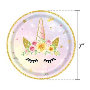 Ensemble de vaisselle jetable pour fête d'anniversaire sur le thème de la <span class=keywords><strong>licorne</strong></span> colorée, comprenant des assiettes en papier, des gobelets en papier et des serviettes, pour les enfants - Product Image 2