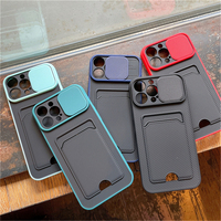 Étui de téléphone portable pour 14 13 Pro Max 12 11 Plus, protection de l'appareil photo coulissant, porte-cartes, antichoc, design luxueux