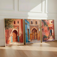 Décoration Murale HAOWAI OEM/ODM : Triptyque Arches Méditerranéennes Style Bohème pour Mosquée Marocaine – Idéal Maison, Airbnb, Bureau – Décoration Colorée Voyage