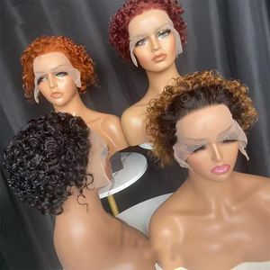 Perruque Pixie Cut, cheveux humains bouclés, coupe Pixie courte, nœuds blanchis, dentelle frontale, 13x4, perruque Pixie avec cheveux <span class=keywords><strong>de</strong></span> bébé - Product Image 5