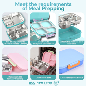 Boîte à lunch pour enfants en acier inoxydable 304, conteneur alimentaire bento écologique avec joint en silicone, boîte à goûter étanche pour étudiants - Product Image 4