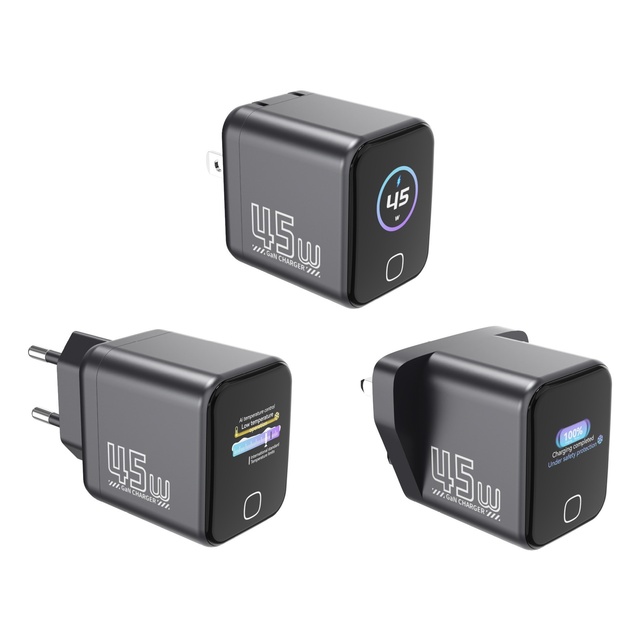45W Gallium Nitride Charger AI Intelligent Display Charger Quick Charge Charger for Tablets Mobile Phones and Laptops