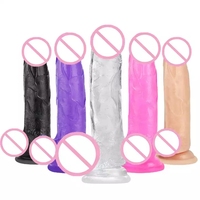 Vente en gros de gros dildo réaliste en silicone, pénis masculin, dildo en gelée de cristal pour femmes et couples, jouet sexuel naturel