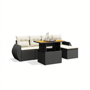 Conjunto de Sofá de Jardín Negro de Ratán Sintético con Cojines de Espuma de Alta Densidad, Diseño Contemporáneo, Impermeable, para Uso en Jardín - Product Image 1