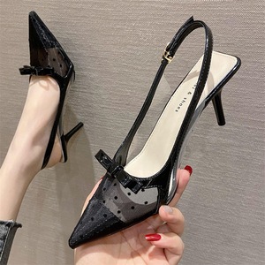 Factory Wholesale Pointy Stiletto Heels Korean Version of Sexy Net Wrapped Head Female Bow High-heeled Sandals - Product Image 2
