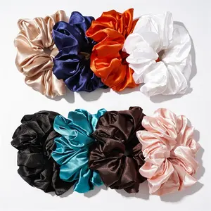 Canyuan Wholesale fashion more ruffles large hair band fluffy mix colors elastic high quality satin hair scrunchies for women