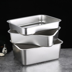 Caja de arena para gatos de metal y plástico, rectangular, plateada, a prueba de salpicaduras, 60x40x40 cm - Product Image 4