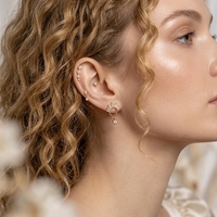 Hengsen Boucles d'oreilles en cuivre pour cartilage, motif fleur en zircon cubique, dorées, longues pendantes, à tige, pour piercing externe du tragus