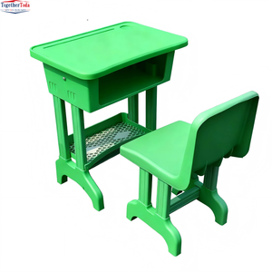 Ensemble chaise et bureau d'étudiant tout en plastique, durable et imperméable, avec rangement sous le bureau, pour l'école et les centres de formation - Product Image 3