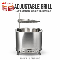 Brasero portable d'extérieur en acier inoxydable sans fumée de 19 pouces avec grille de cuisson réglable et grille de cuisson en acier pour foyer à bois