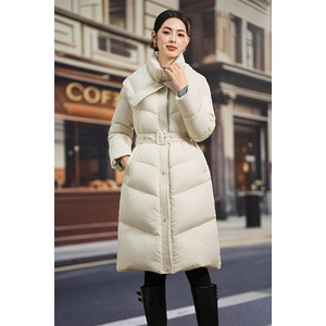 Blouson en duvet de canard blanc pour <span class=keywords><strong>femme</strong></span>, nouvelle collection 2025 - Design superposé tendance, <span class=keywords><strong>mi</strong></span>-long, haute capacité de gonflage - Product Image 4